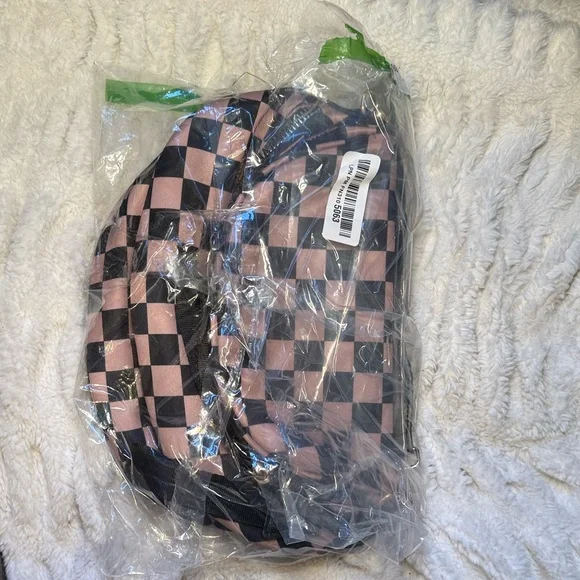 🖤🤎Black Tan Rose Gold Checkerboard Bum Bag Crossbody Sling Bag, Wide Strap, NWOT - Picture 9 of 10